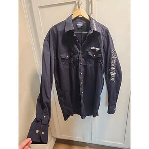 Wrangler Men's Embroidered Logo Western Cowboy Button Down Shirt Blue Sz XXL 2XL